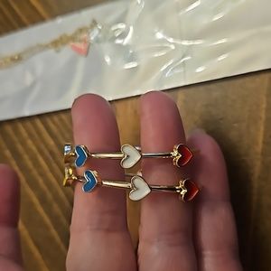 Multicolored Heart themed hoop earrings Gold Accents